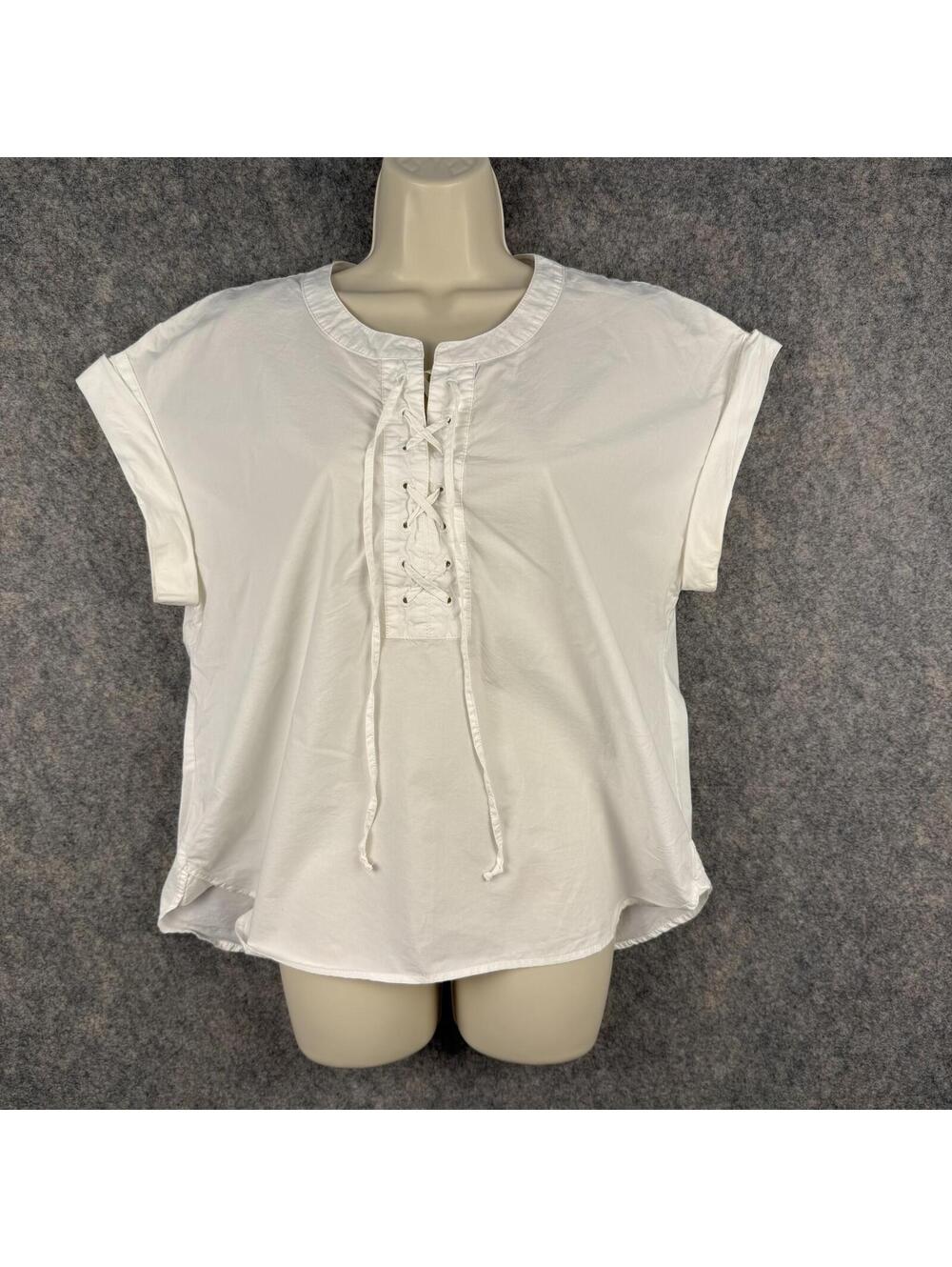 J. Crew SS Blouse Top Lace Up White Women Size 12 Nautical Fisherman Coastal 543